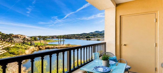 Lake Las Vegas condo with balcony, lake and golf course view in Henderson